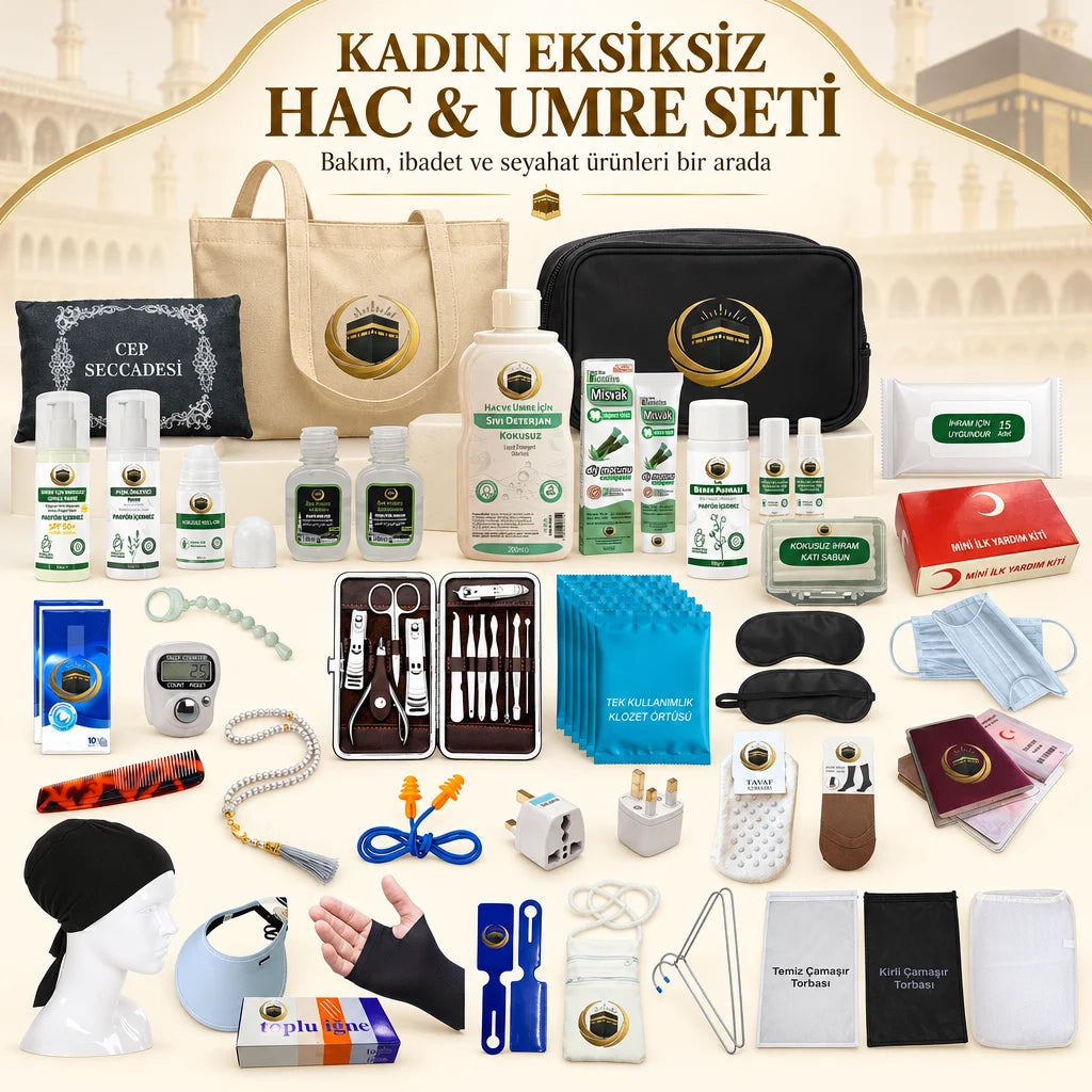 Kadın Eksiksiz Hac ve Umre Seti – Bakım, İbadet ve Seyahat Paketi